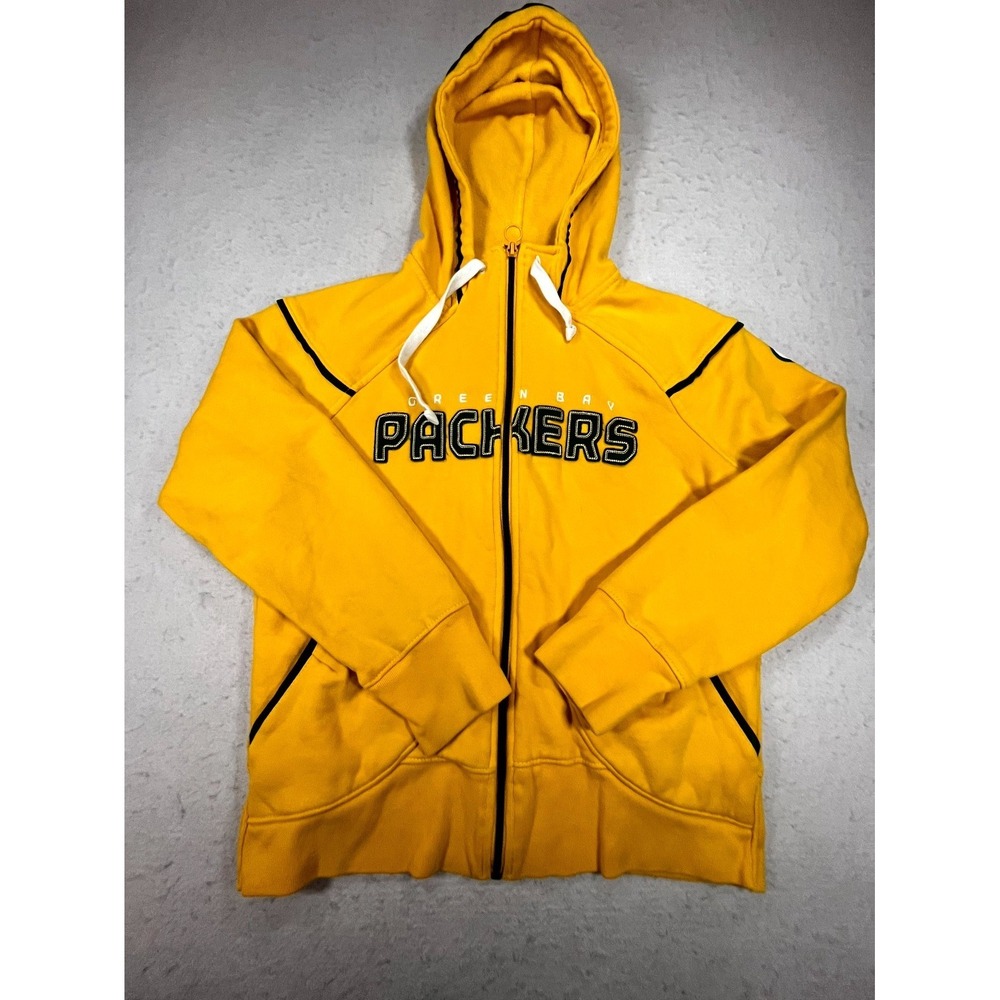 Green Bay Packers Hoodie Mens Small Yellow Reebok Football NFL Full Zip Athletic - Picture 1 of 12